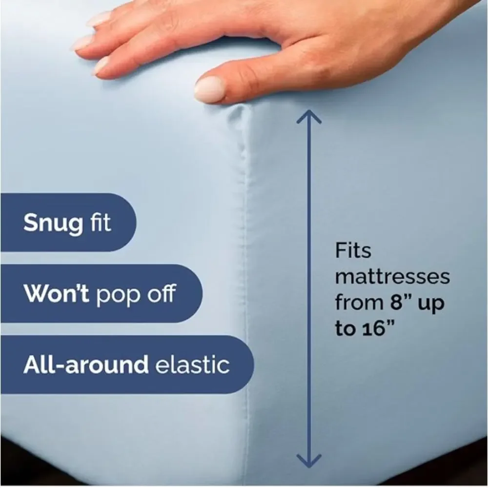 Full XL 4 Piece Wrinkle Free Sheet Set, Comfy Breathable & Cooling- Sky Blue